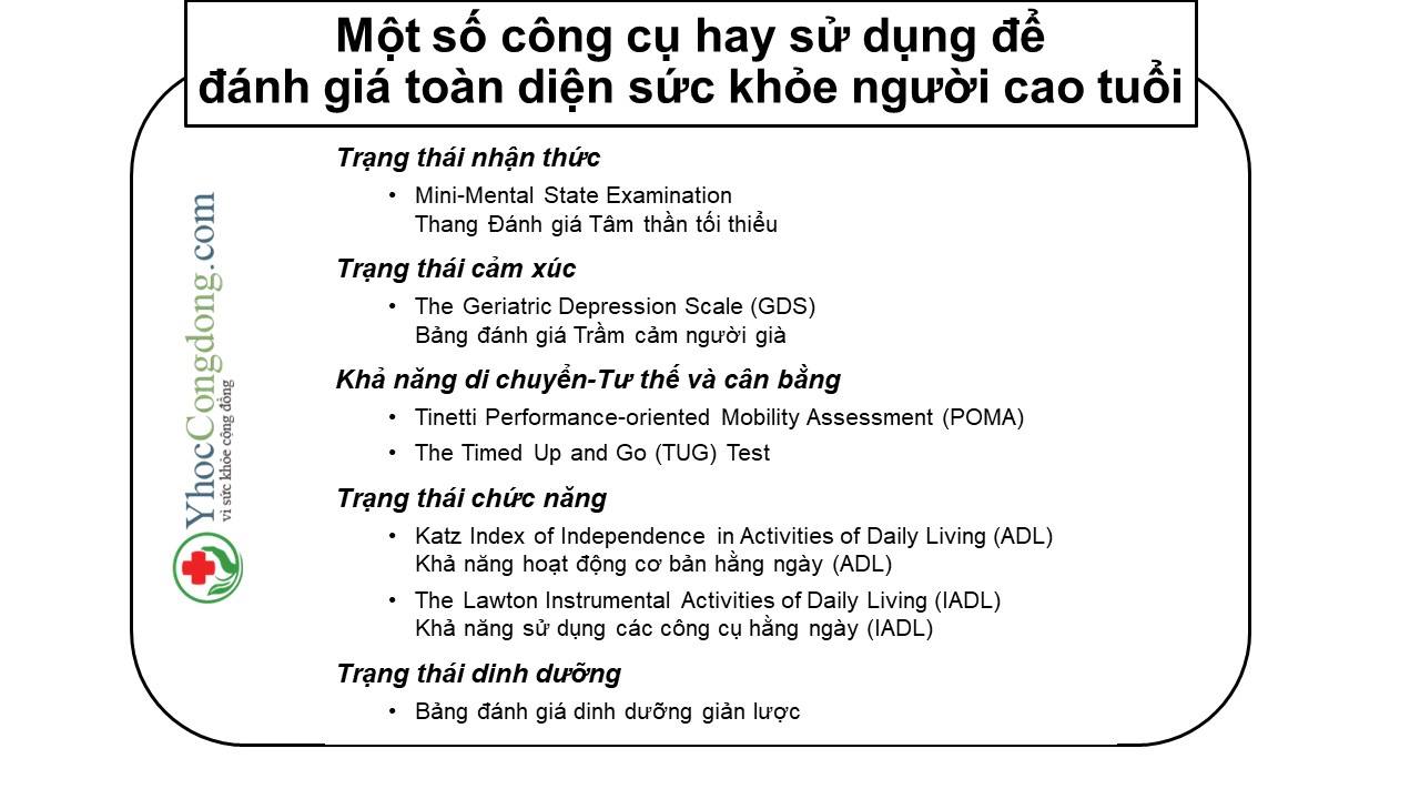 Một số công cụ hay sử dụng để đánh giá toàn diện sức khỏe người cao tuổi